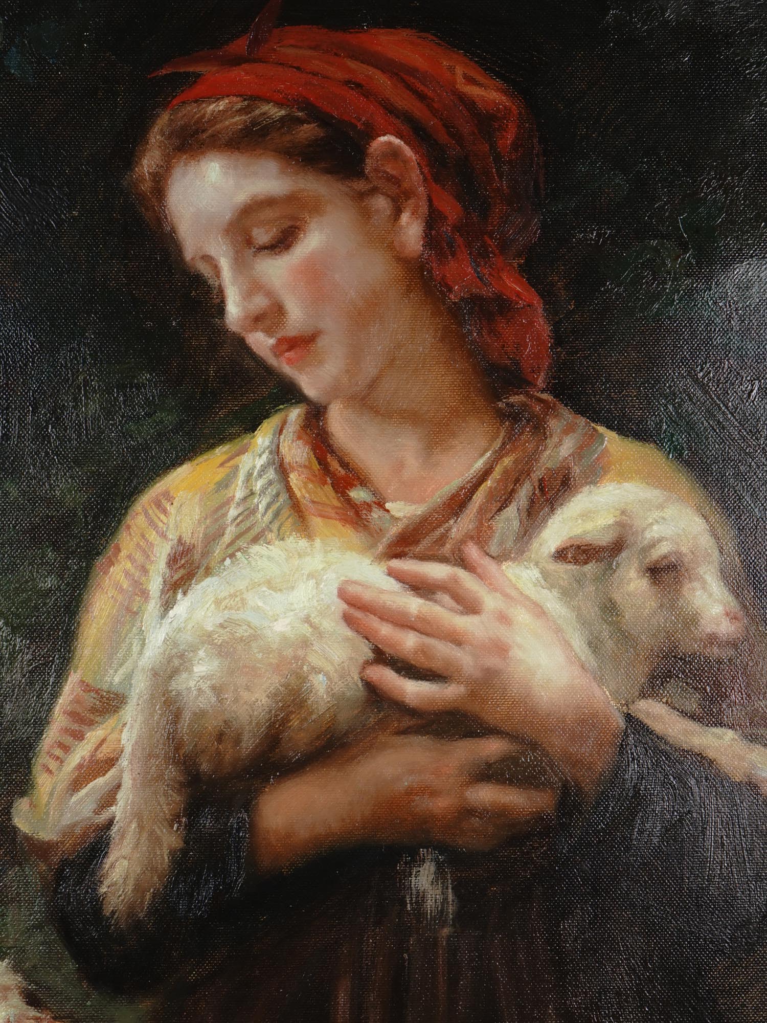 MID CENTURY SHEPHERD GIRL PORTRAIT PAINTING PIC-2